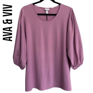 Ava & Viv 3/4 Puff Sleeve Top ~ Dark Pink/Dusty Rose ~ Size 1X ~ 16/18W